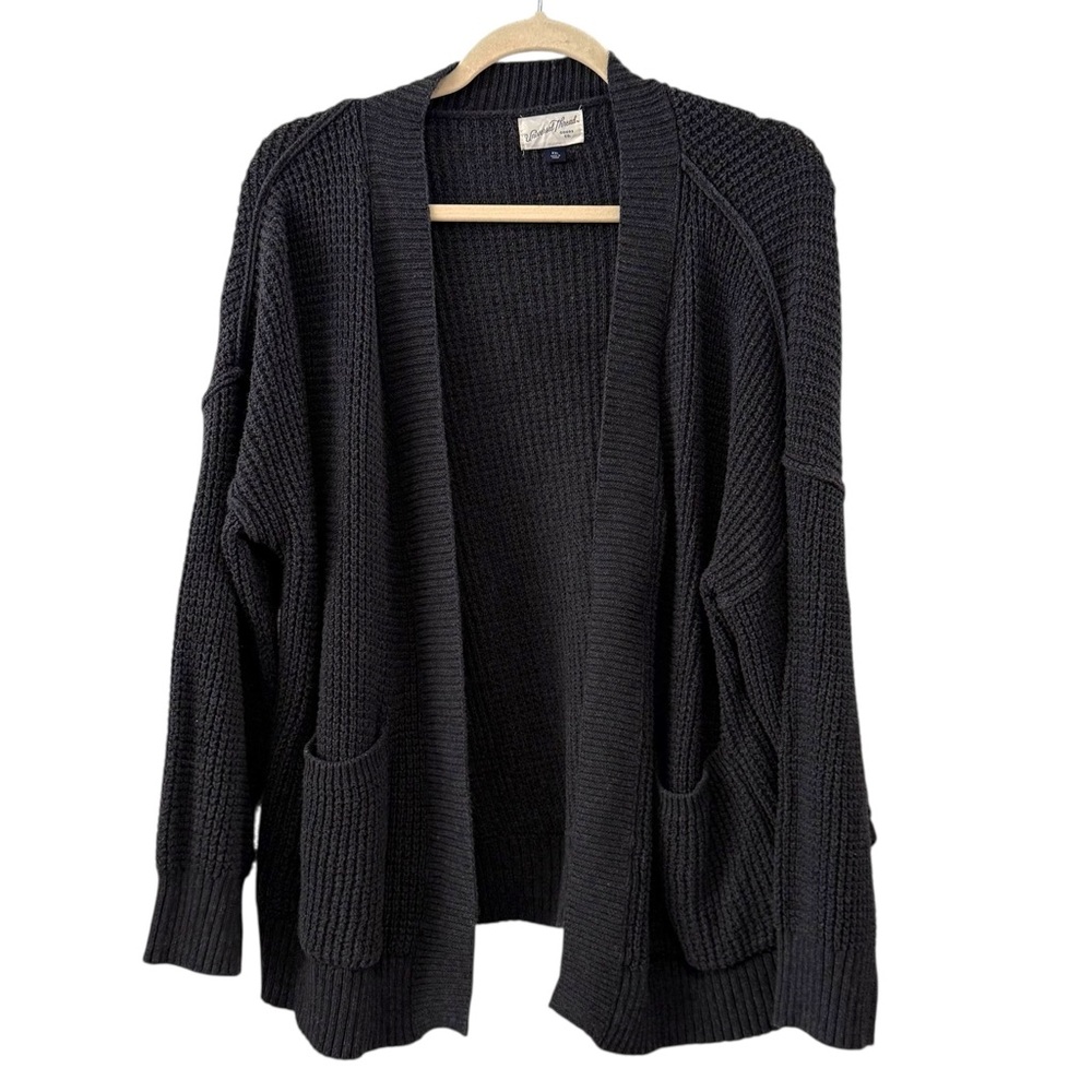 Universal Thread XXL Black Waffle Knit Open Front Cardigan 100% Cotton Pockets